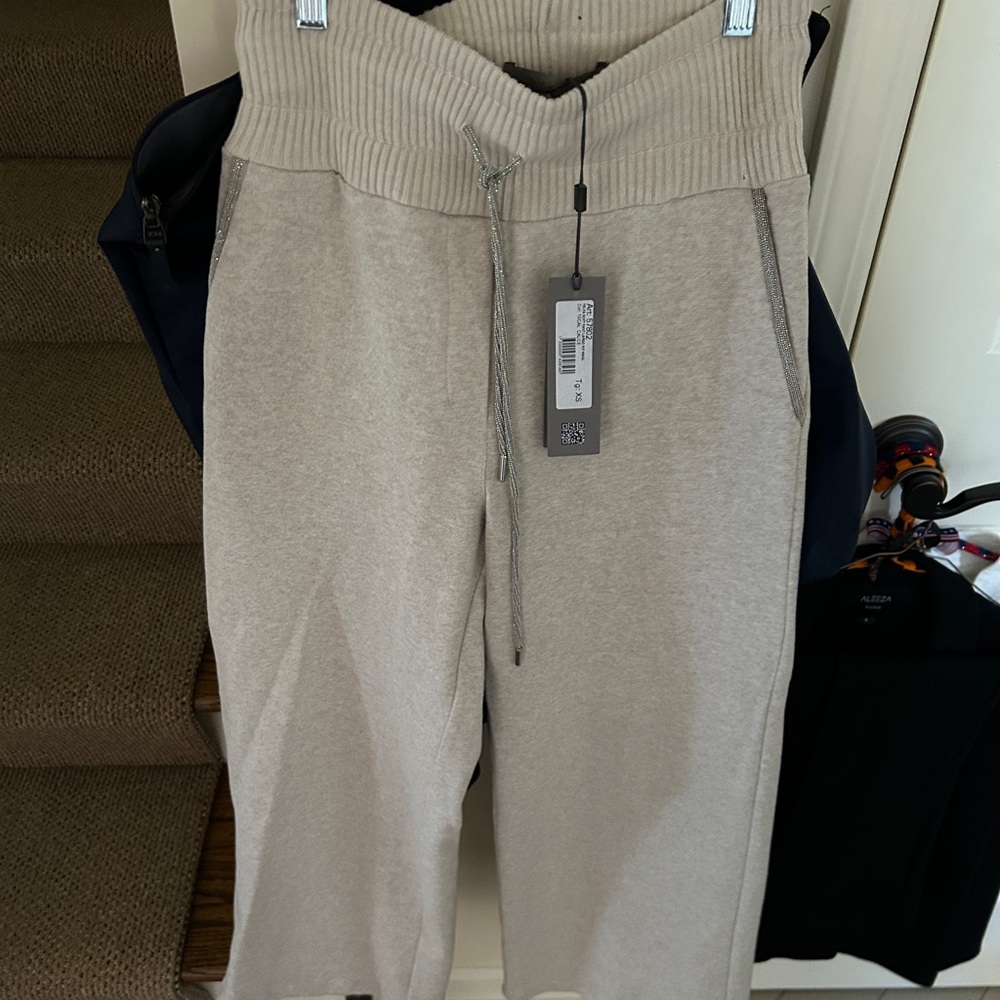 Beige Ribbed Waist Joggers